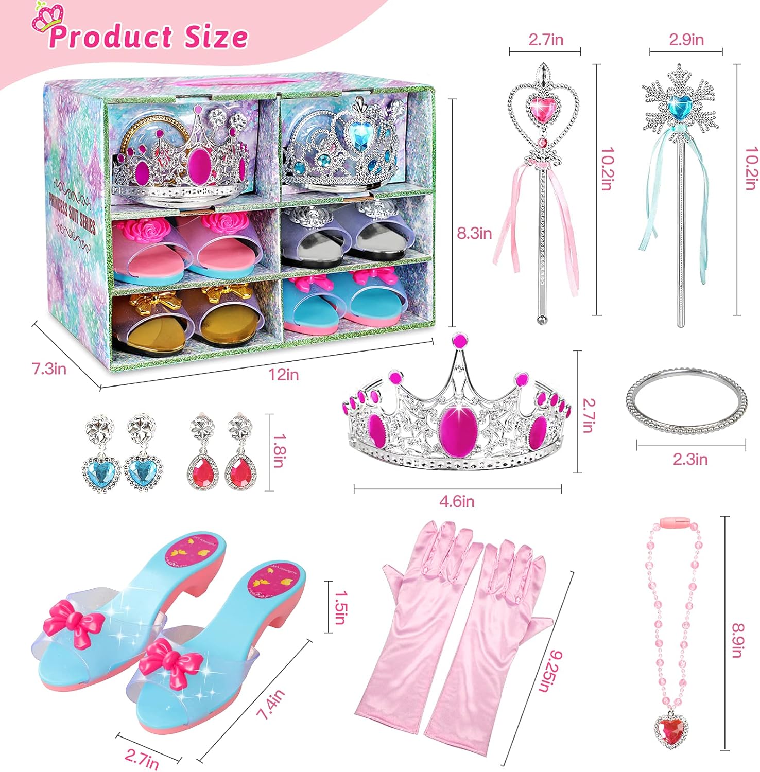 HOMOFY Princess Dress Up Shoes and Jewelry Boutique Princess Role Play 4 Pairs of Play Shoes Tiara and Jewelry Accessories Gift for Girl Aged 3,4,5,6 Years Old: Toys & Games