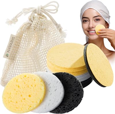Navaris 50 Reusable Compressed Facial Sponges Cleansing Makeup Pads 65mm