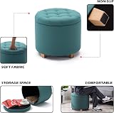 HNNHOME 45cm Round Linen Ottomans Storage Stool Footstool Light Green view 2