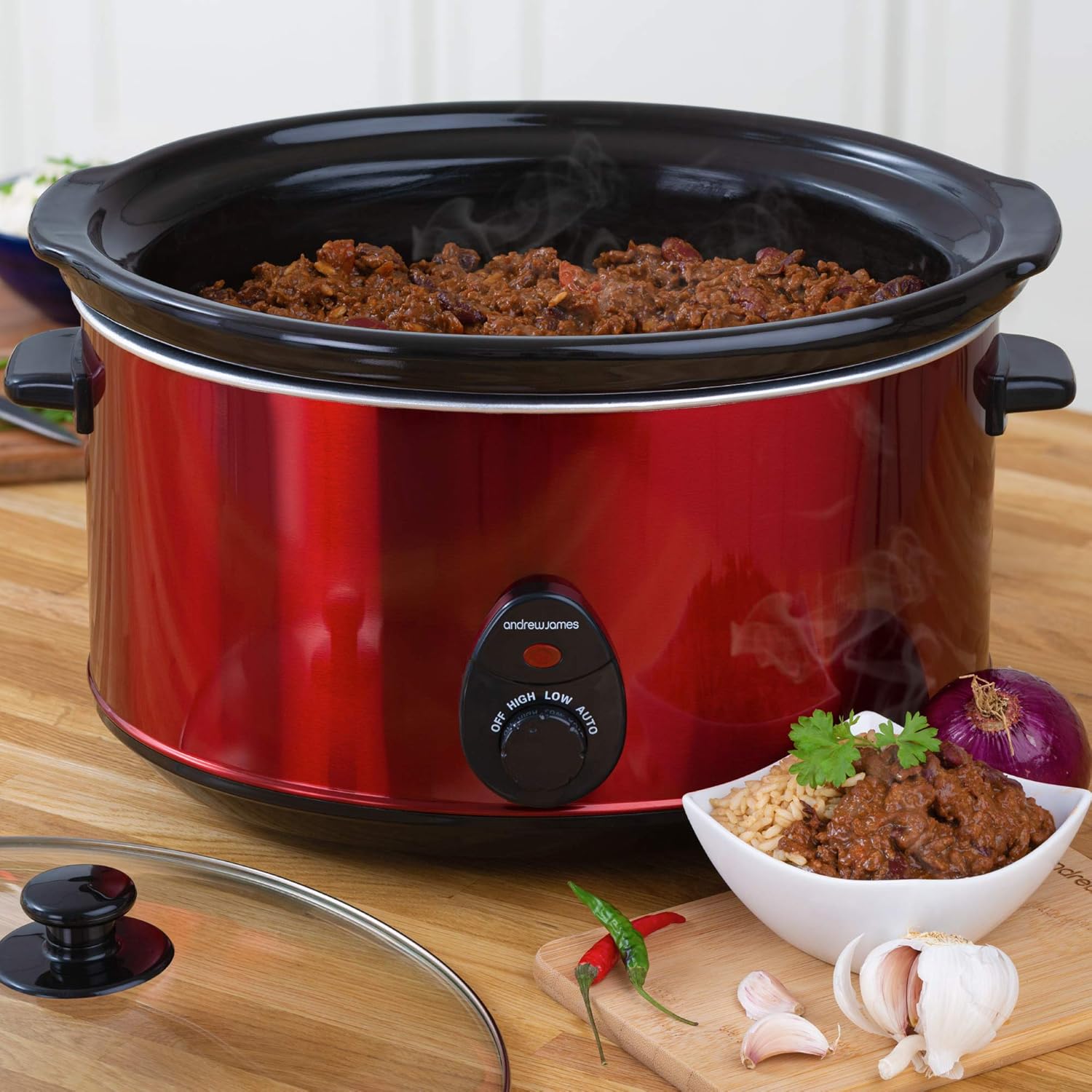 Andrew James Slow Cooker Hoekje 8 Liter Hardglazen Deksel En Afneembare Keramische Binnenpan Ideaal Voor Het Koken Van Maximaal 25 Middelgrote Porties 3 Temperatuurinstellingen Rood 380 W Amazon Nl