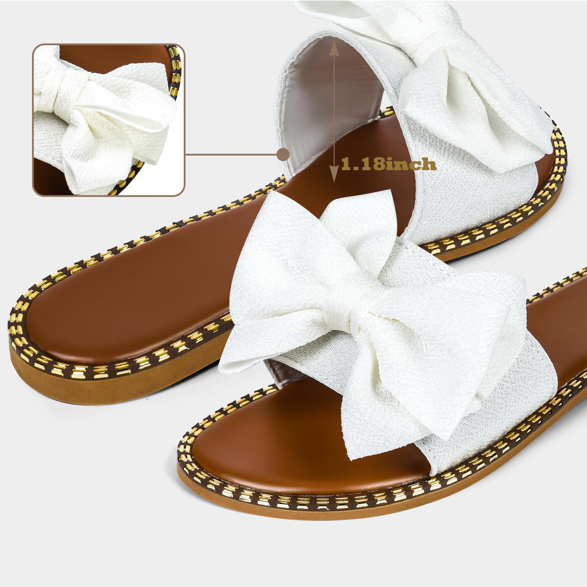 Sksshion Women's Bow Knot Slides Open Toe Flat Sandals Summer Slip On Slippers
