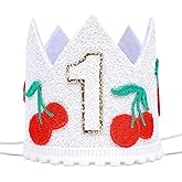 LINLULU Cherry 1st Birthday Crown for girls - Cherry Sweet First Birthday Decorations, Sweet One Party Decor, Cherry One Party Hat