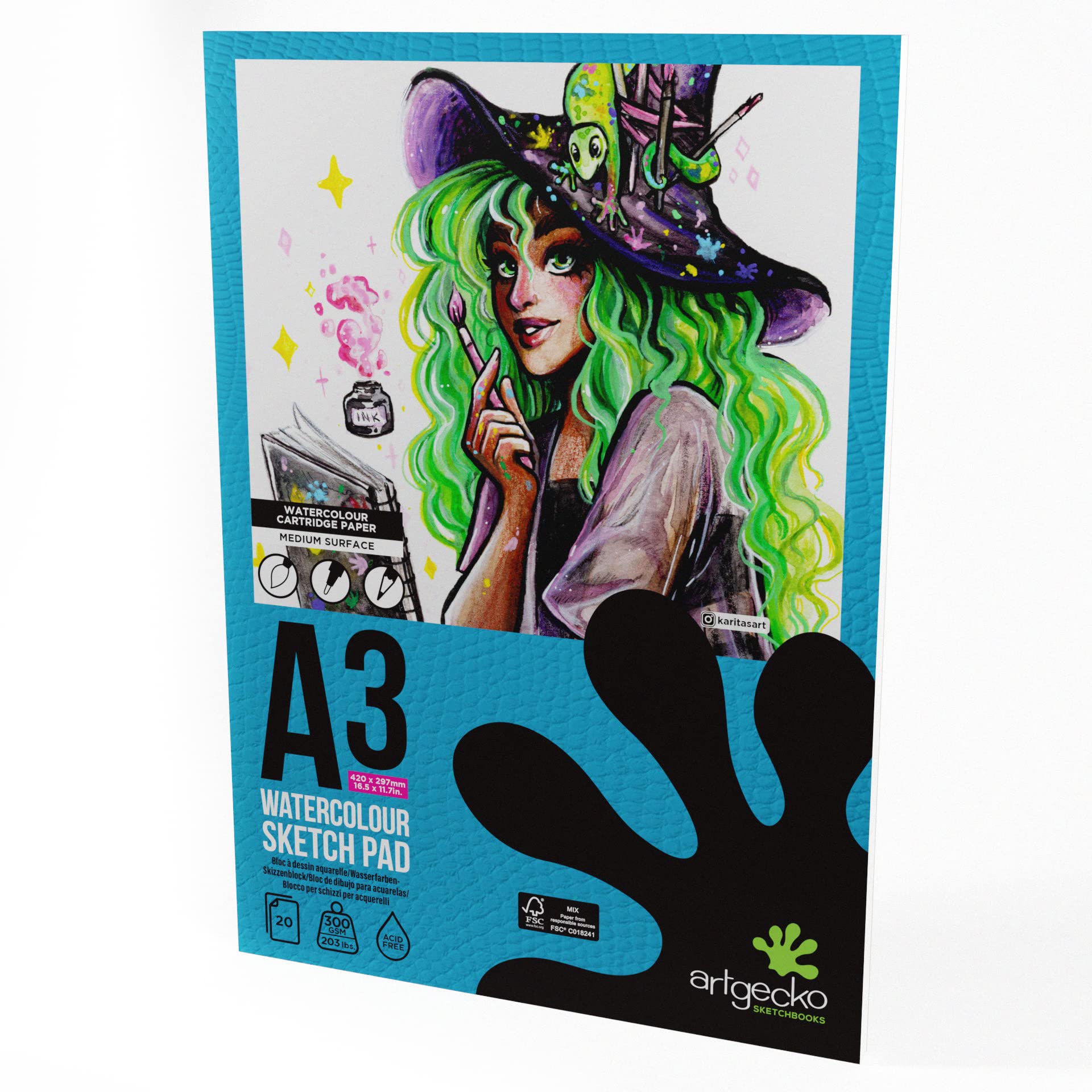 Artgecko Pro Watercolour Sketch Pad A3-20 Sheets 300gsm White Cartridge Paper