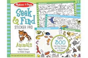 Melissa & Doug Bloc d'autocollants Seek and Find - Animaux (+ 400 autocollants, 14 scènes à colorer)