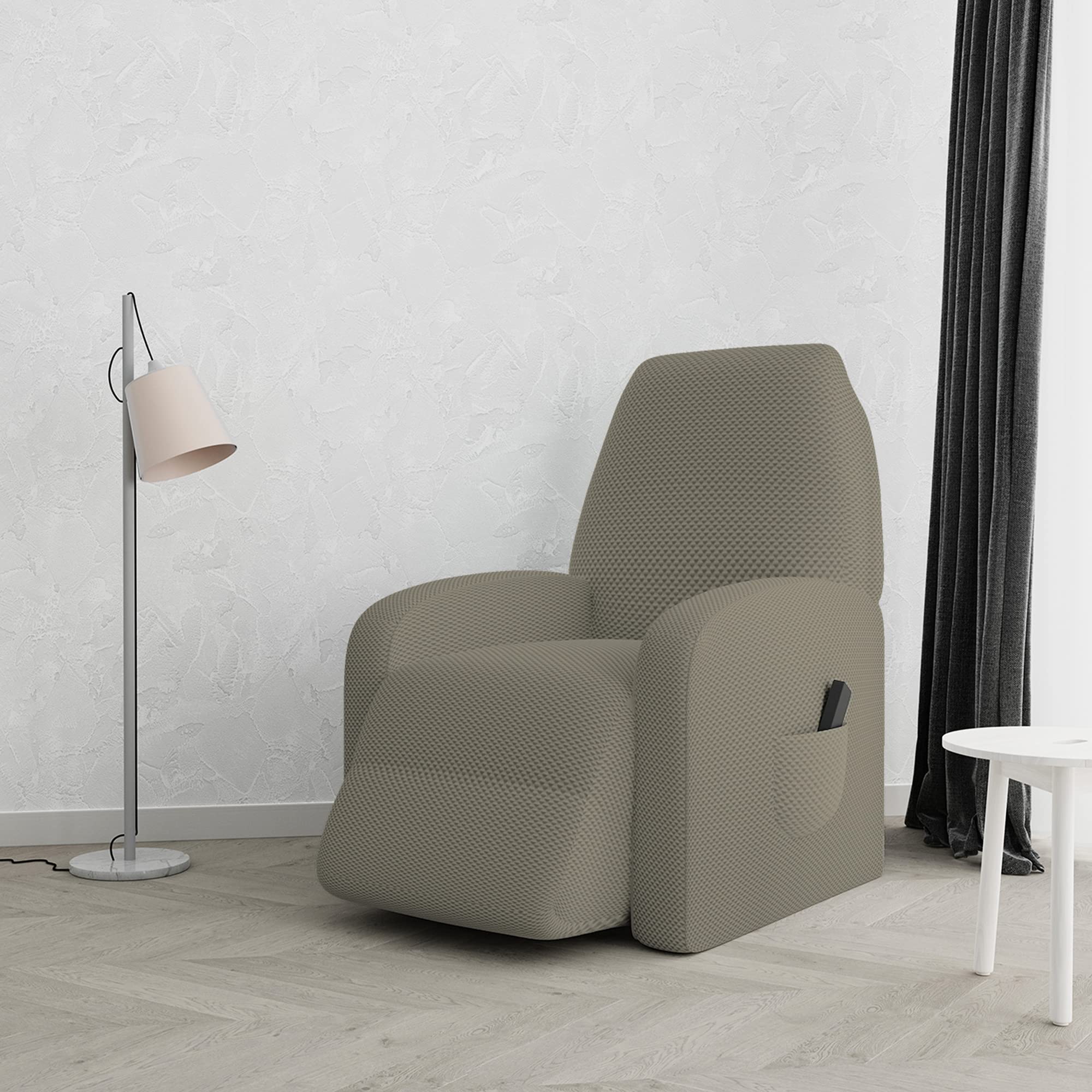 Italian Bed Linen Fashionable cover for reclining chairs, 52% Polyester + 40% Cotton + 8% Elastane, Taupe, One Size