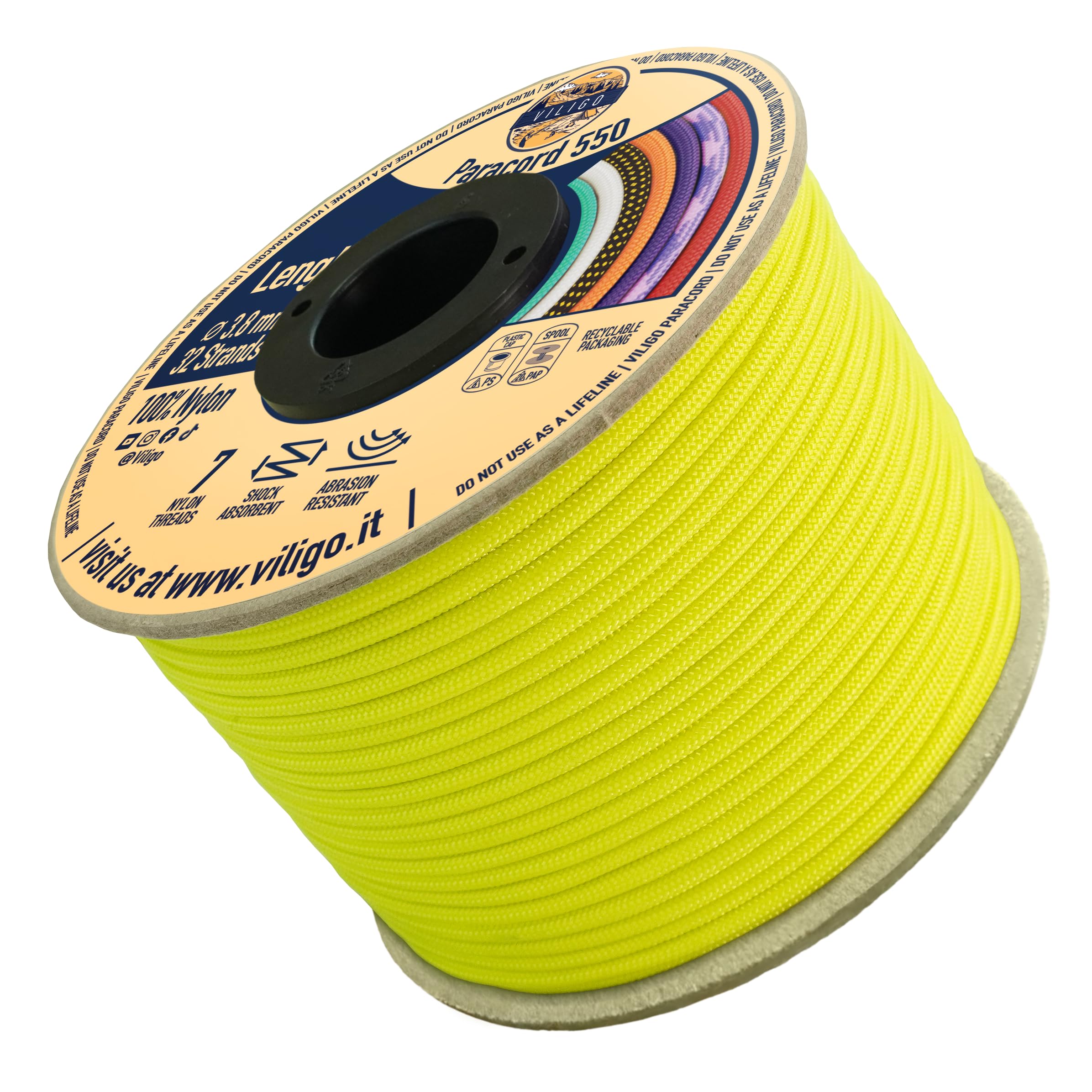 VILIGO Paracord 550 Nylon Rope Ideal for Making a Bracelet, Leash or Collar, Camping Rope for Tents and Hiking (15 m, Electro)