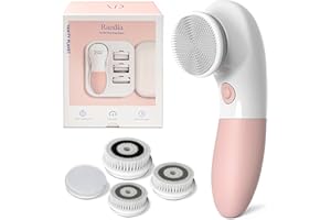 Raedia Daily Facial Cleansing Brush with 4 Interchangeable Brush Heads by Vanity Planet - Handheld, Lightweight for Glowing Skin - Water Resistant Face Exfoliator - Dusty Pink