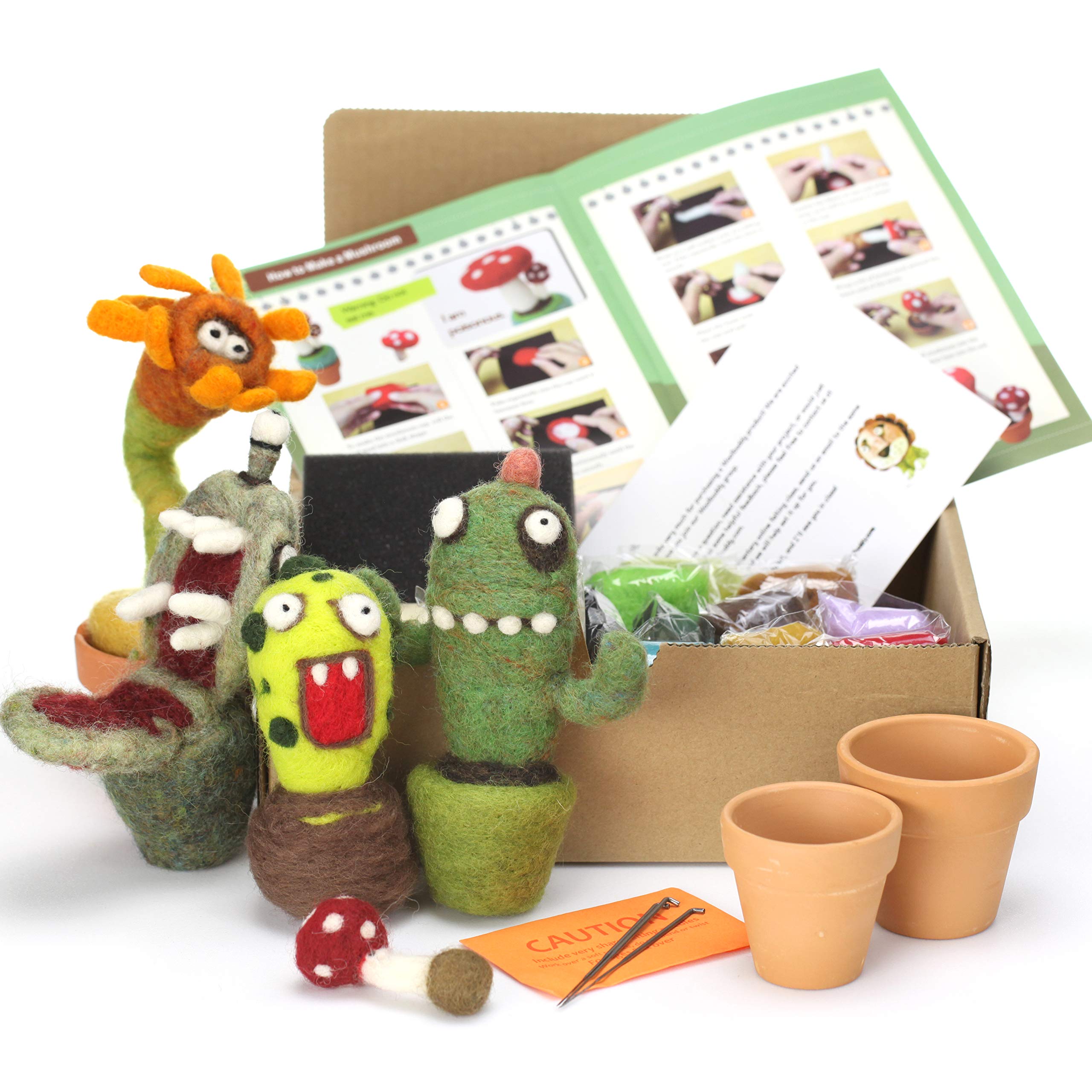 Woolbuddy Needle Felting Kit Cactus, Felting Kit for Beginner Adults Includes 4 Felting Needles