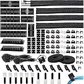 303 Pcs Cable Management Organizer Kit, 4 Cable Sleeve Split, 45 Cable Clips, 12 Cord Clips Holder, 22Cable Ties, 20Adhesive 