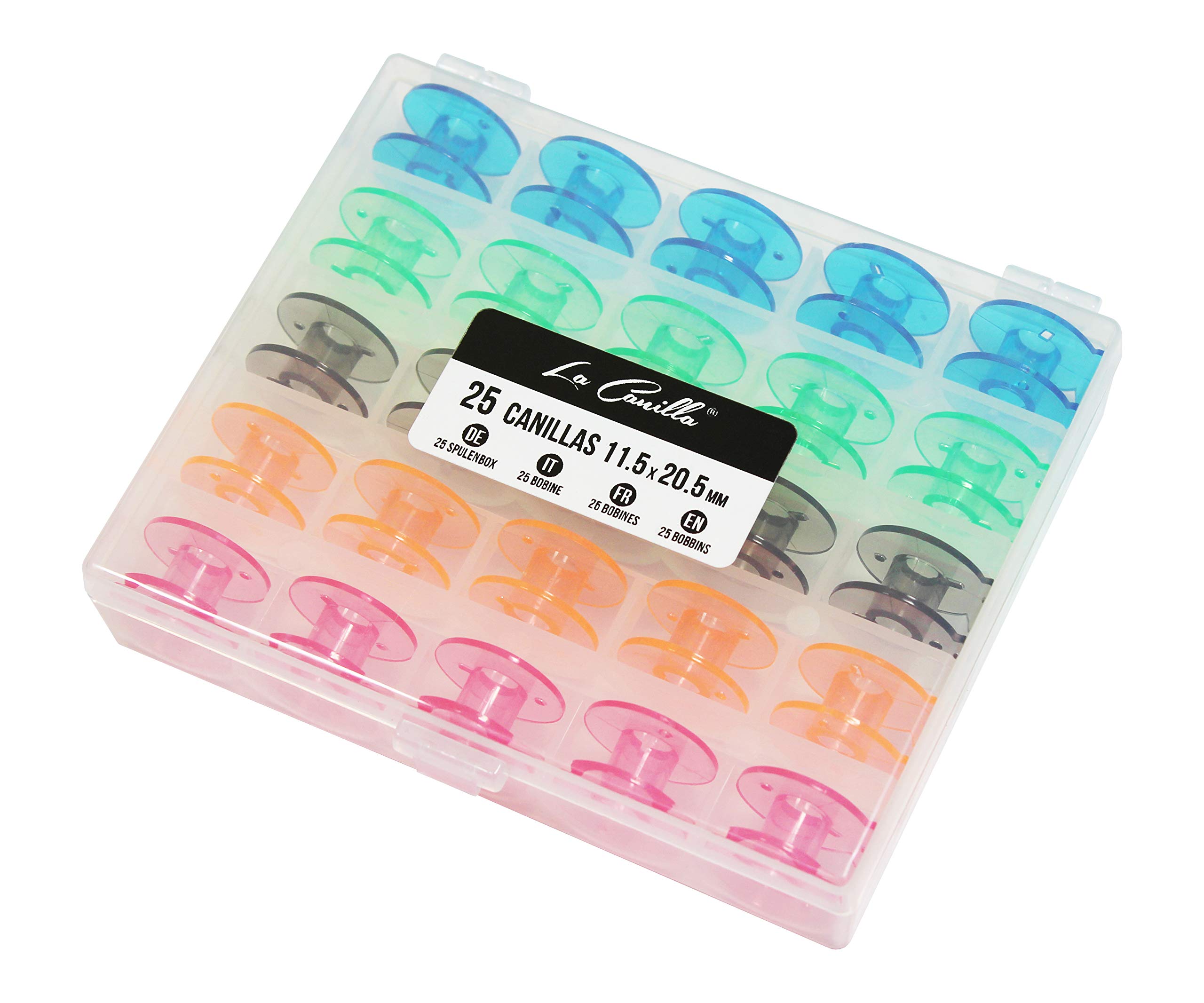 La Canilla ® - Storage Case with Colored Bobbins for Janome, Brother, Singer and More Sewing Machines | 25 bobbins, Pieces