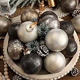 PullCrease 15 Pcs Neutral Textured Christmas Ball Ornaments 3.15 Inch Matte Rustic Brown Champagne Gold Bronze Xmas Baubles Vintage Modern Christmas Decorations for Tree Wreath Holiday Decor(Neutral)