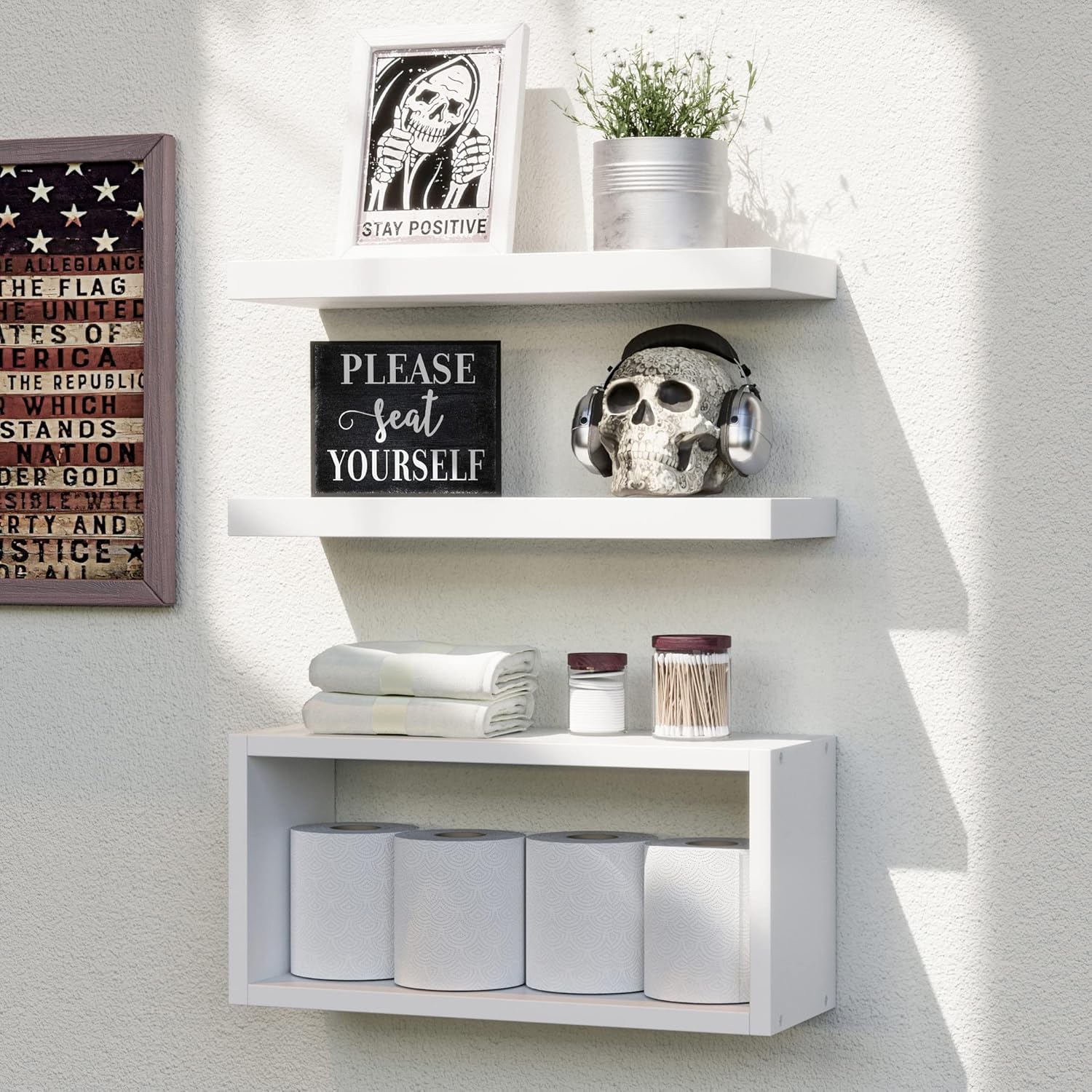 Photo 1 of ***PARTIAL SET - PRICE ADJUSTED***
RICHER HOUSE White Floating Shelves Set of 3, Modern Bathroom Shelves Wall Mounted Shelves for Wall Decor, Over Toilet White Wall Shelves for Bathroom Bedroom, Living Room, Kitchen