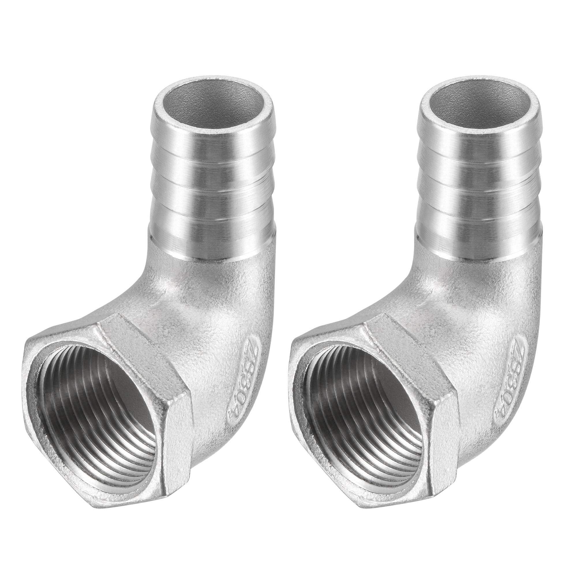 sourcing map 304 Stainless Steel Hose Barb Fitting Elbow, 20mm Barbed x 3/4" NPT Female Pipe Connector Adapter for Water Fuel Air, Pack of 2