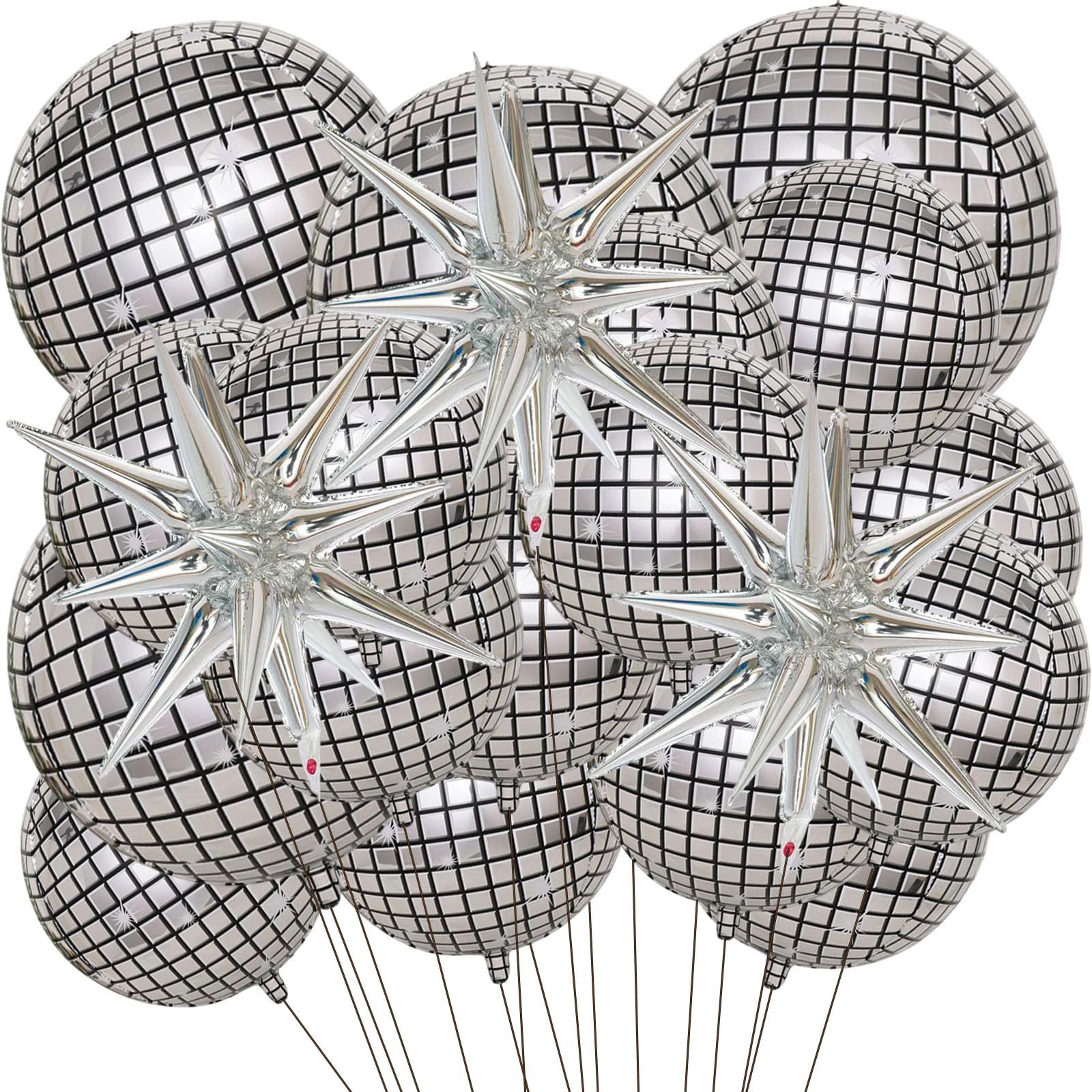 20 Pcs Disco Ball Balloons(4 big,13 small, 3of star balloons) Silver Disco Ball Decorations 4D Disco Balloons,Disco Party Decorations Supplies