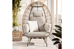 Bme Heavy Duty 500 Lbs Capacity Oversized Wicker Egg Chair for Outside, UV 2000 Hours Material with Non-discolouring Fabric Cushion, Durable Against Water, Weather