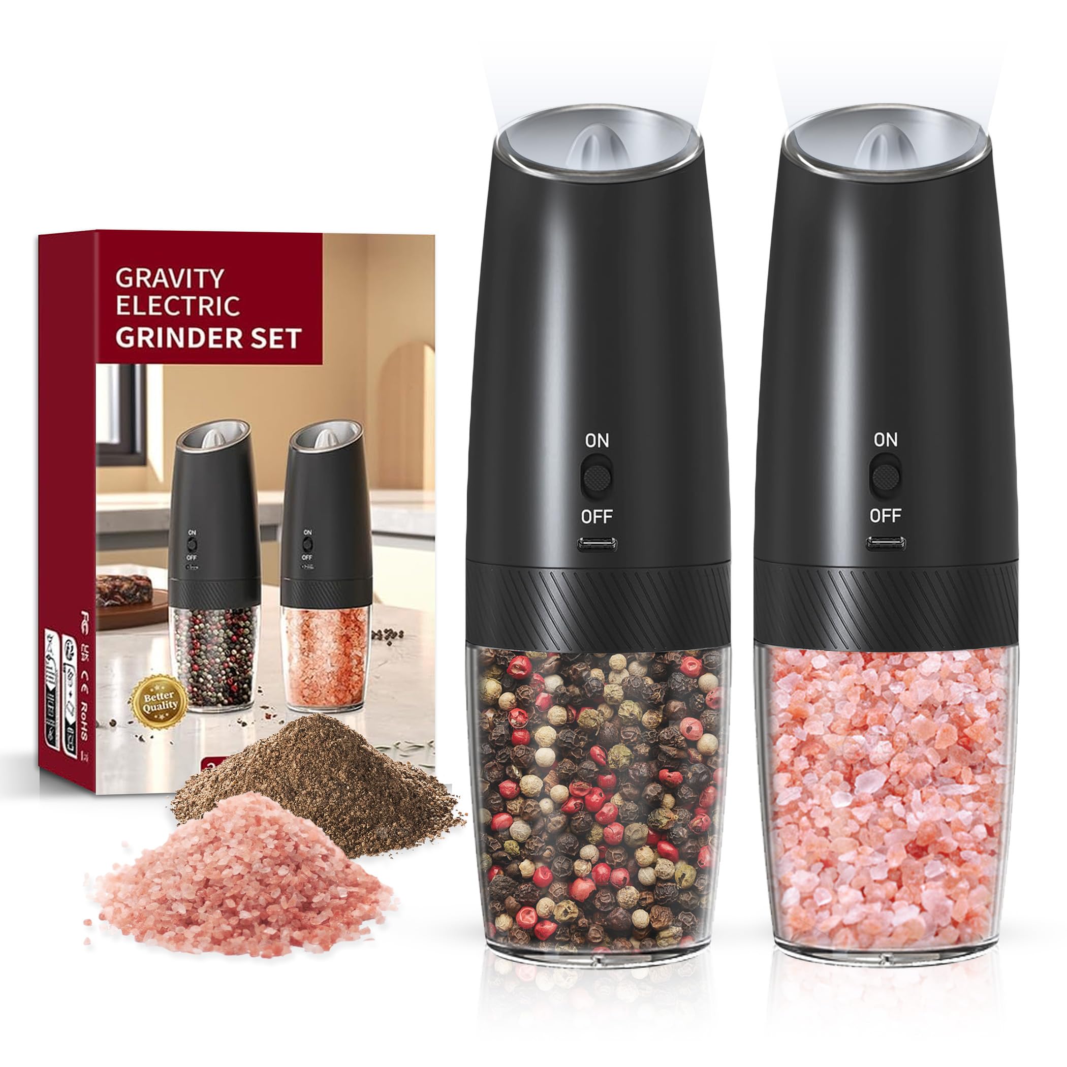 BELRIGO Rechargeable Salt And Pepper Grinder Set