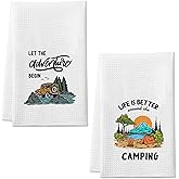 DETIHO Camper Camping Kitchen Towels Sets of 2, Gifts for Camping Lovers, Decorative Dish Towels for RV Kitchen Bathroom(B04