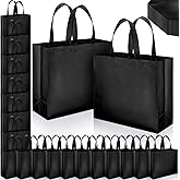 Epakh 48 Pcs Reusable Gift Bag with Handle Reusable Gold Grocery Tote Gift Bag Bulk Non Woven Glossy Bridesmaid Tote for Wedding Christmas Baby Shower Birthday Party (Black)