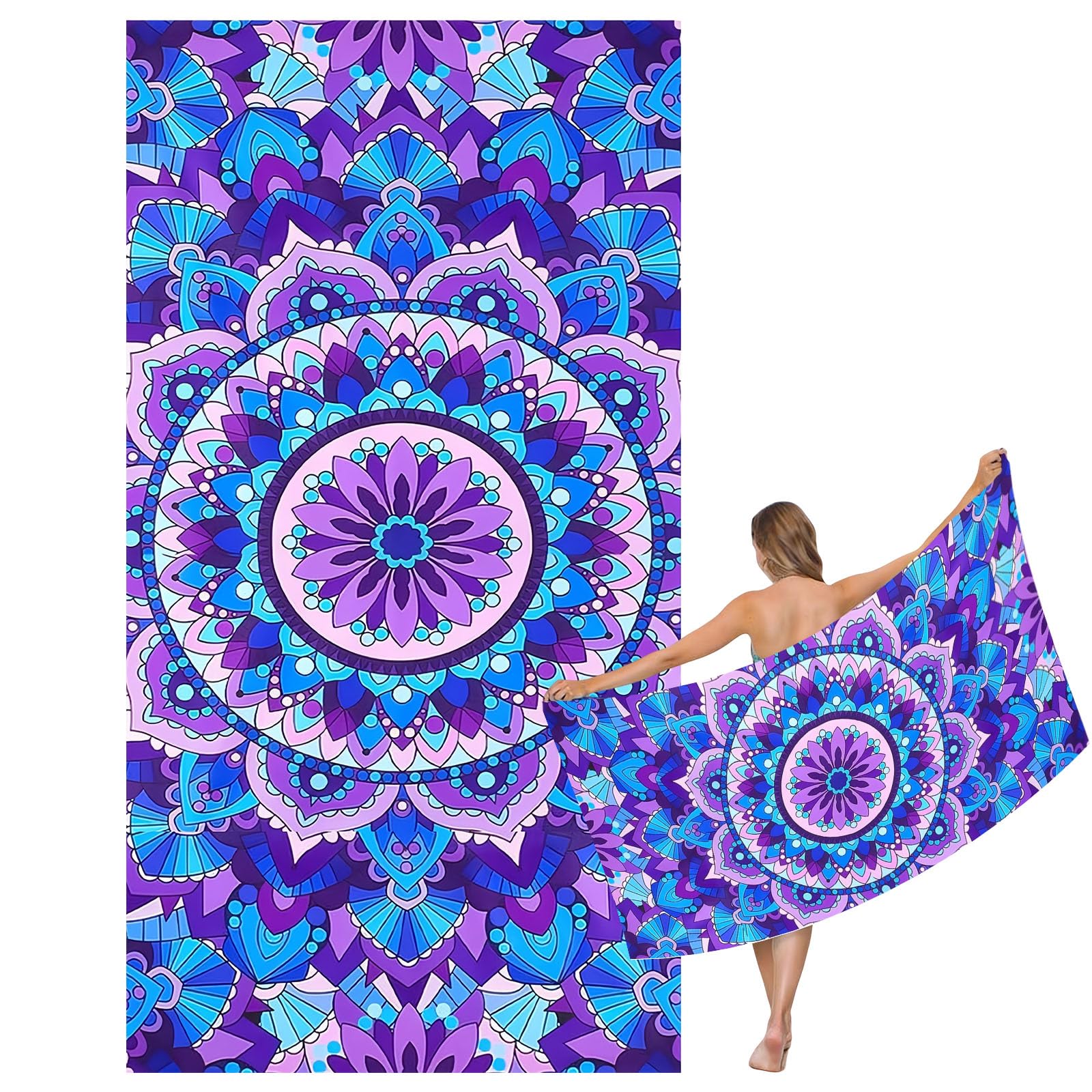 Mienocol Large Quick Dry Microfibre Beach Bath Towel for Adult,Mandala Flower Sand Free Beach Towel with Bag,Lightweight Gym Yoga Sports Towel,Compact Travel Summer Beach Towel for Women Men