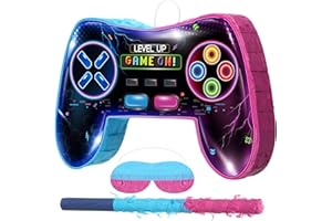 Pasimy Video Game Controller Piñata Neon Gaming Piñata Bundle with Blindfold and Bat for Gamer Birthday Party Decorations Gaming Theme Carnival Activity Supplies, 15.75 x 10.31 Inch