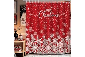 Lindameler Christmas Shower Curtain Winter Red Snowflake Shower Curtain for Christmas Bathroom Decor Waterproof Fabric Xmas Home Holidays Decor Bath Curtain, 72 X 72 Inch