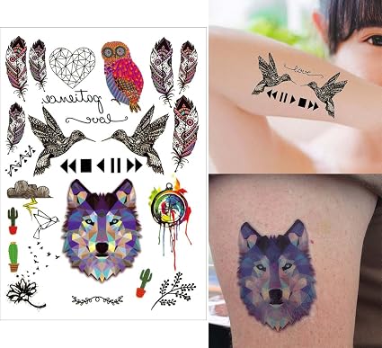 Cokohappy 5 Feuilles Temporaire Tatouage Woodpecker Loup