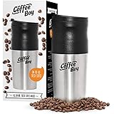 Coffee Boy All-in-One Portable Coffee Maker, with Rechargeable Electric Ceramic Coffee Grinder, 14oz Coffee Travel Mug, and P