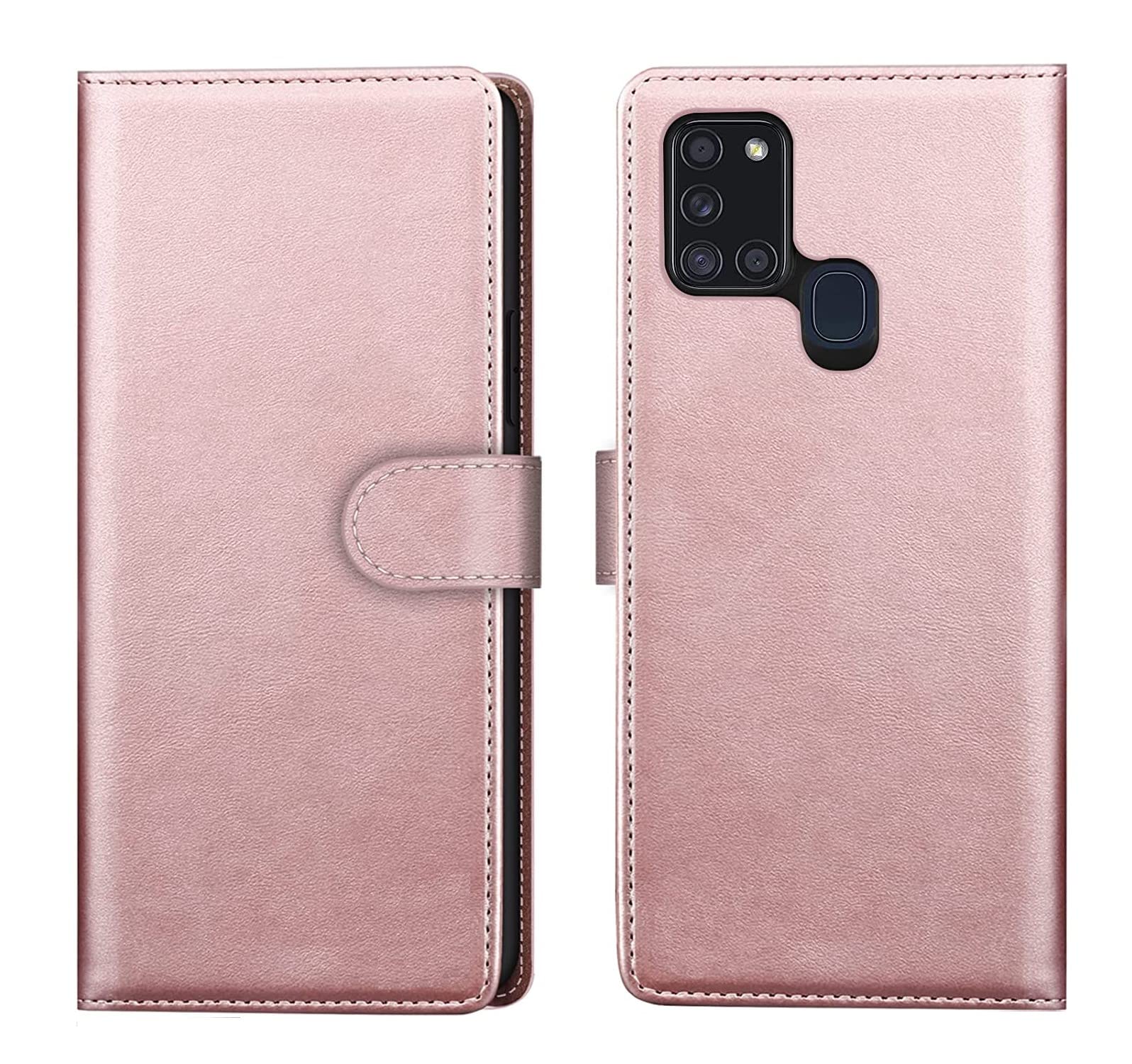 NWNK13 For Samsung A21S Phone Case Premium Leather Flip Case Book Wallet Case Card Holder Media Stand Shock Proof Protective Phone Cover Compatible for Samsung Galaxy A21s (Rosegold)
