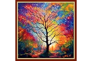 Findvoor Stamped Cross Stitch Kits for Beginners Full Range of Cross Stitching Embroidery Pattern for Kids or Adults, 11CT DIY Needlepoint Embroidery Starter Kits-Moonlight Tree 17.7x17.7 inch