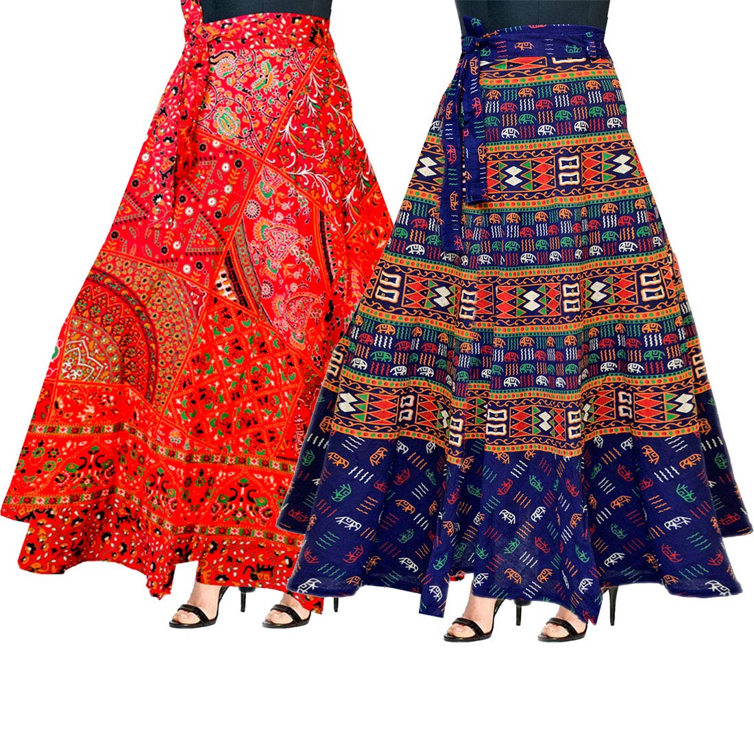 jwf women's cotton wraparound skirt multicolour, free size