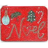 Christmas Coin Purse for Women Beaded Holly Jolly Pouch Bag Be Merry Joy Purse Handmade Small Change Purse Wallet with Zipper Christmas Outfits Accessories Gifts (Style G)