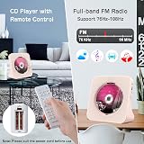KOVCDVI CD Player with Bluetooth 5.0 Dual Speakers Remote Pink Dust Cover view 7