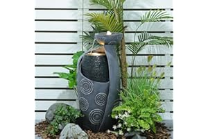 SERBILHOME Vase Outdoor Water Fountain Garden Indoor Floor Water Fountain 31.4''H Jar Waterfull Outdoor Fountain with Warm Light Curved Fountain for Yard,Porches, Home Décor,Garden,Office