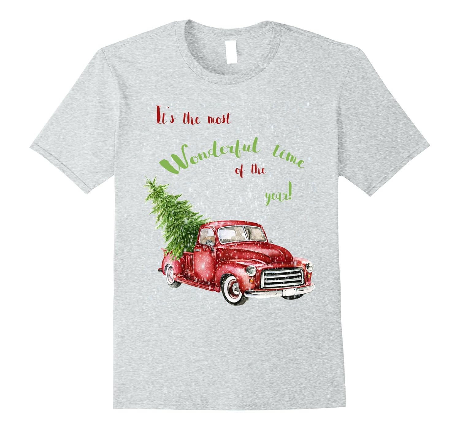 Most Wonderful Time Red Christmas Tree Pickup Truck Tee-ANZ