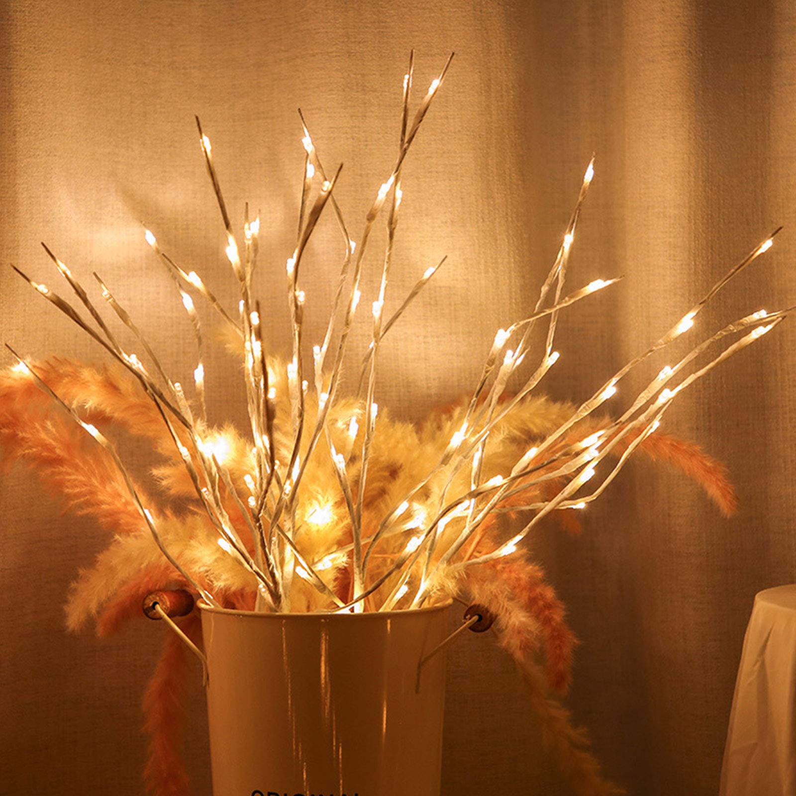 Photo 1 of 3 Pack Twig LED Lights - Battery Powered Decorative Fairy Lights for Festival, Room & Home Decoration (Silver)