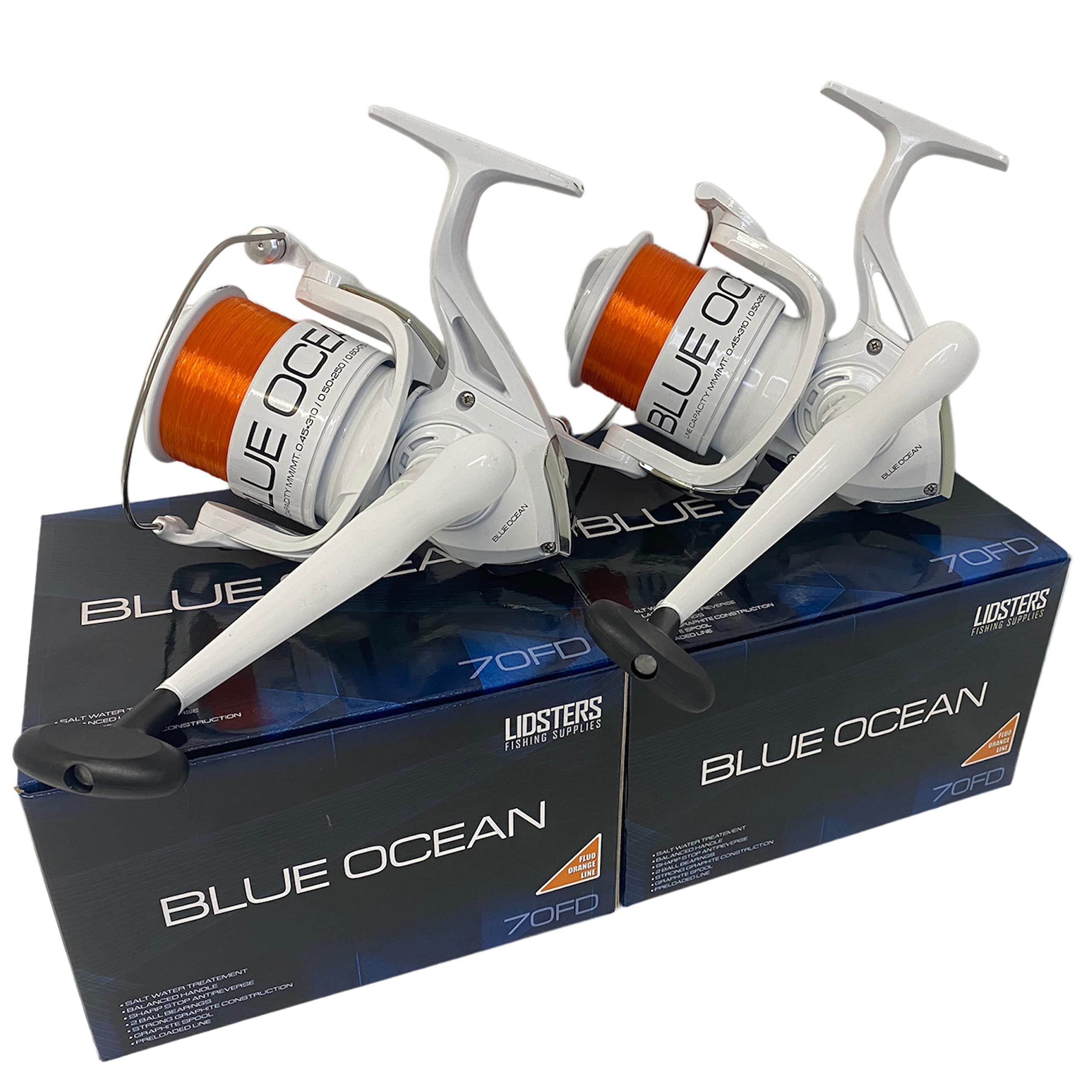 2 NEW LIDSTERS BLUE OCEAN 7000FD LARGE SEA FISHING REEL BEACH PIER ORANGE LINE