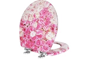 Angol Shiold Round Toilet Seat Molded Wood Toilet Seat with Quietly Close and Quick Release Hinges, Easy to Install also Easy to Clean (Round, Pink Rose)