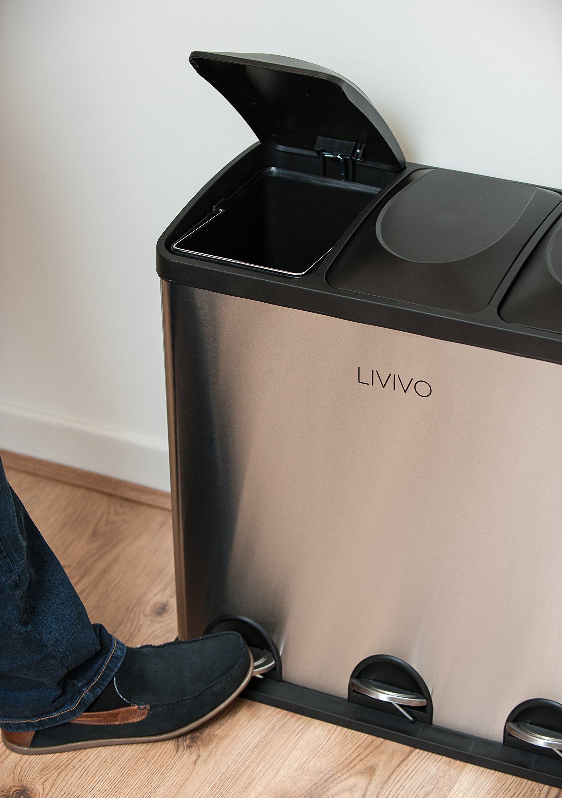 LIVIVO ® Stainless Steel Recycling Pedal Bin with Removable Inner Compartments and Hygienic Foot