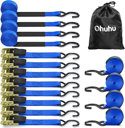 Ohuhu Ratchet Straps 8 Pack 4.6m x 25mm 680kg Break Strength Blue