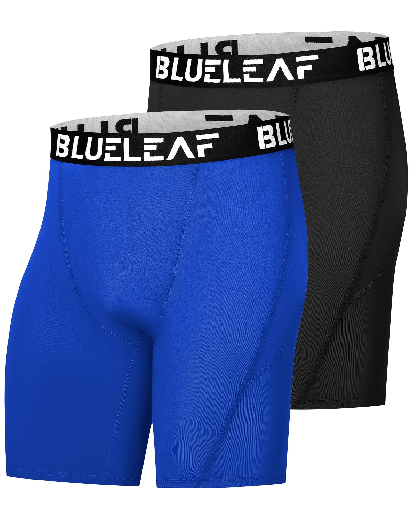 Photo 1 of Blueleaf 2 Pack Men's Compression Shorts Sports Running Spandex Shorts Performance Athletic Workout Base Layer Underwear Black+Blue XL