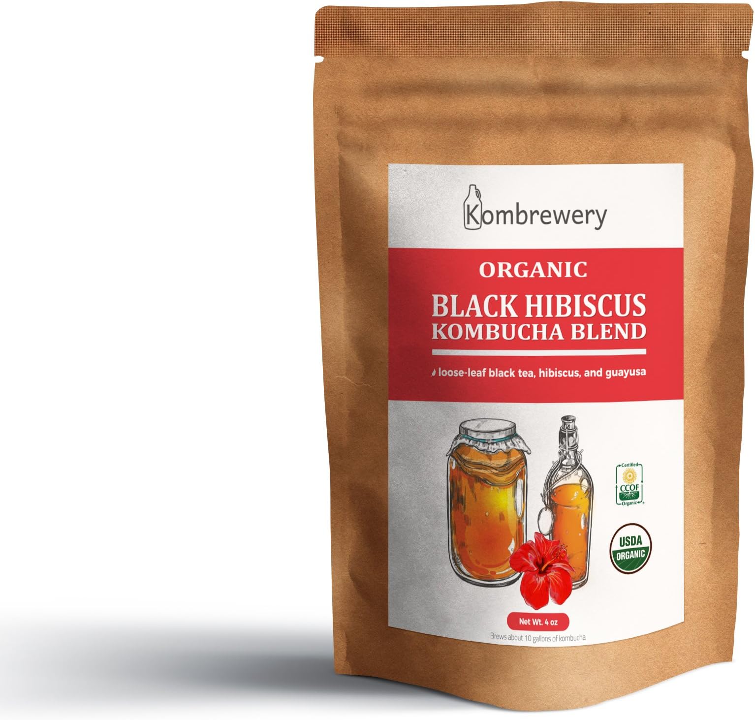 Kombrewery Black Hibiscus Kombucha Blend — 4oz Organic Loose Leaf Black Tea, Hibiscus, and Guayusa