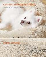 Feandrea Donut Dog Bed Cat Bed 60 cm Fluffy Long Plush Khaki view 3