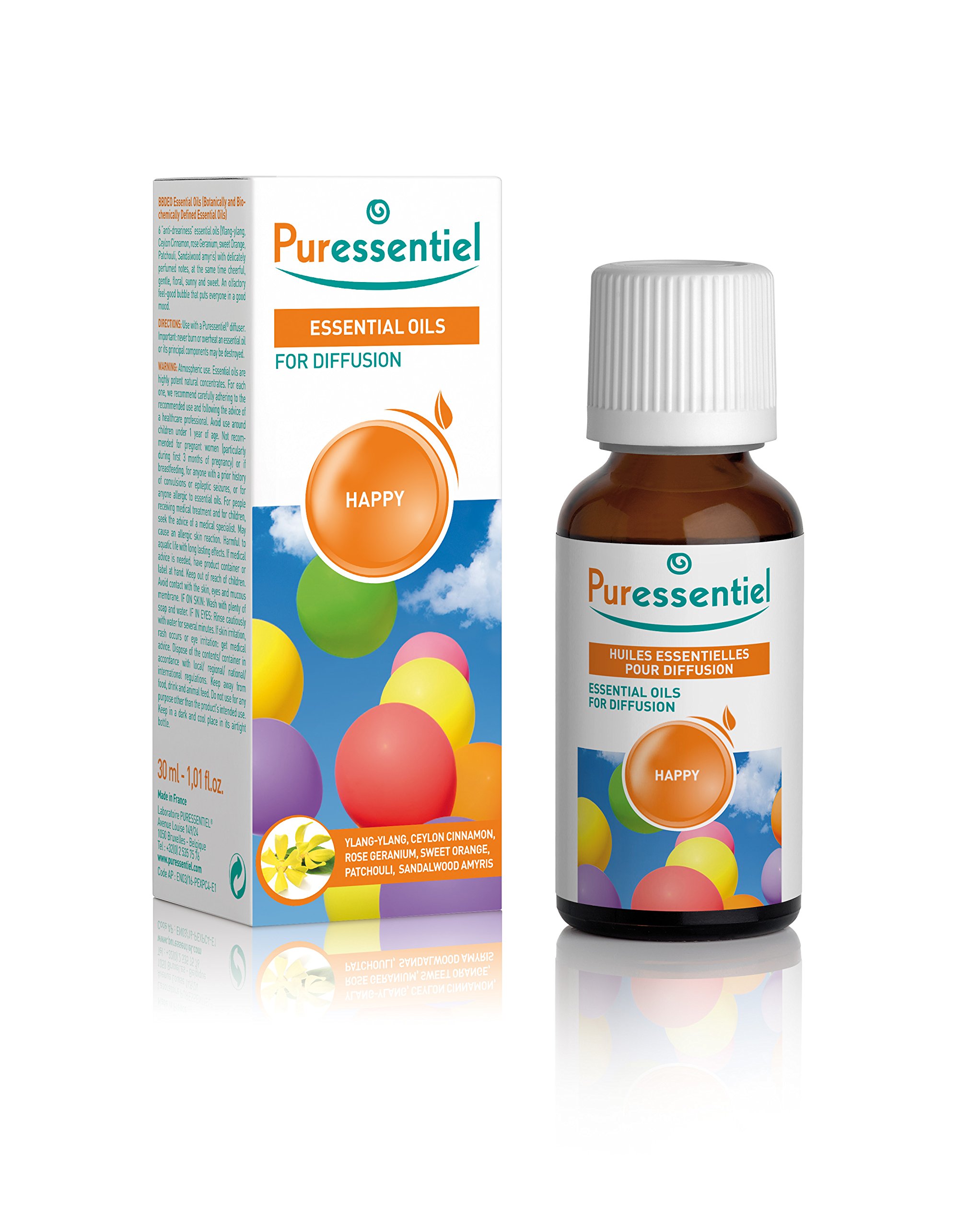 Puressentiel Essential Oils for Diffusion Happy Blend, 30 ml - Aromatherapy - 100% Pure & Natural Essential Oils – Pleasant Aromatic Atmosphere - for Home, Office, spa, 5.4200