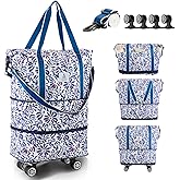 Arxus Rolling Duffle Bag with Detachable Wheels and Adjustable Shoulder Strap, Large Expandable Foldable Carry On Luggage Bag with Handle and Suitcase Sleeve, Weekend Travel Airplane 25L-55L