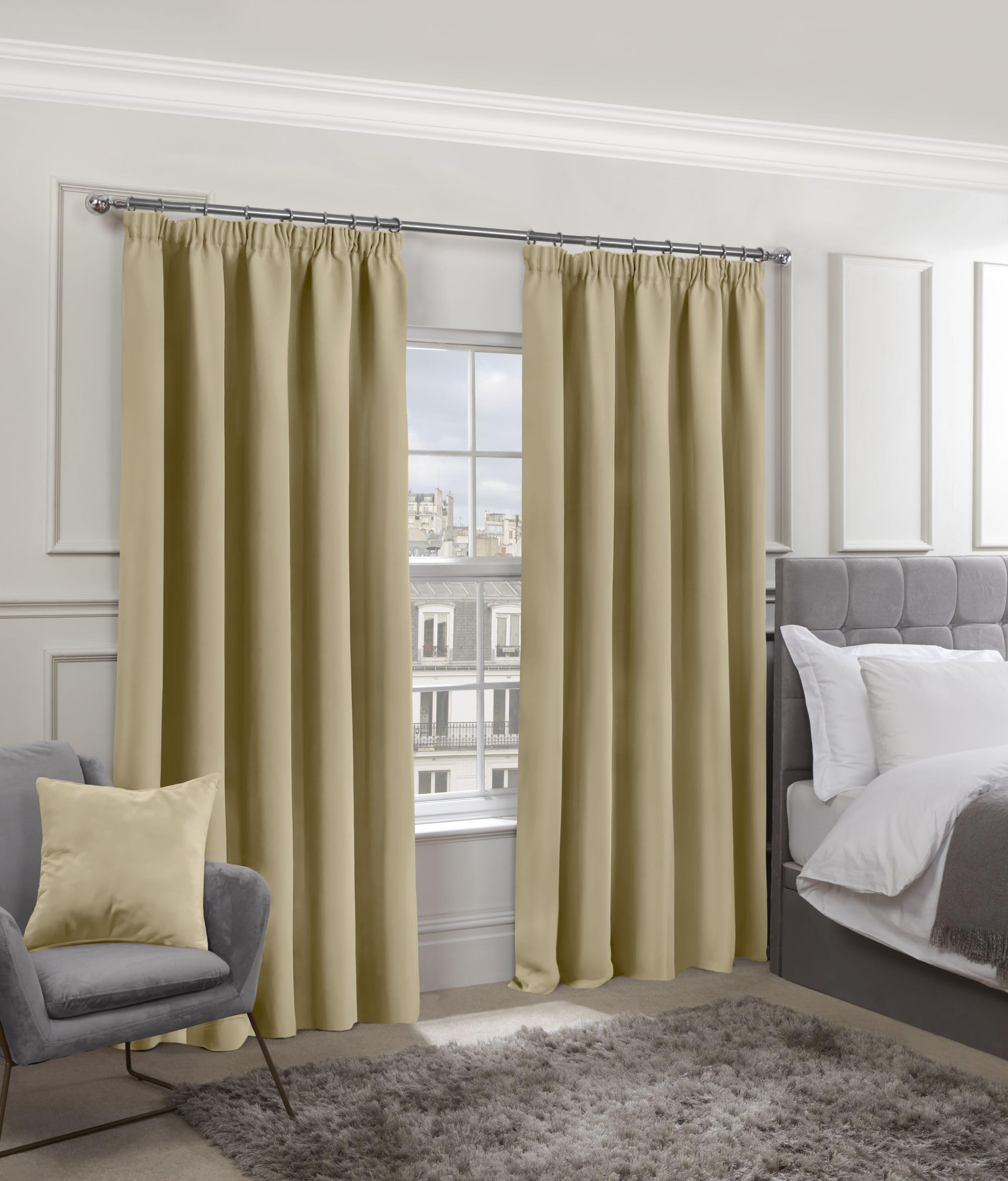Emma Barclay – Blackout Curtains for Bedroom Living Room Thermal Insulated Woven Pencil Pleat Blackout Curtains Cali Collection (46” x 72” Inch)(Beige)