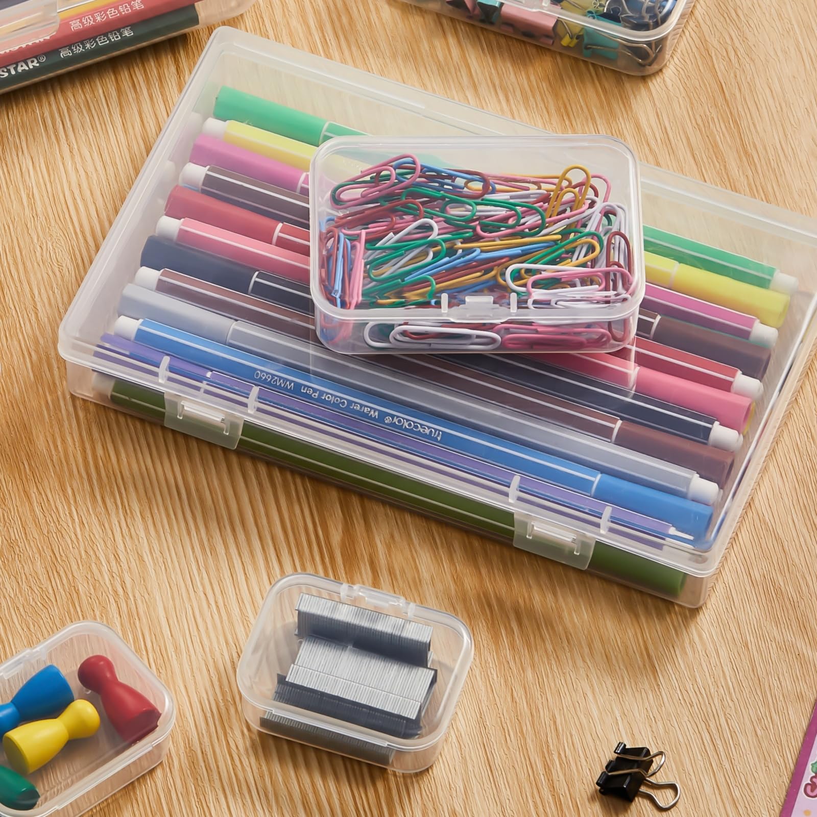 24 Pieces Mixed Sizes Rectangular Empty Mini Clear Plastic Organizer Storage Box Containers with Hinged Lids for Small Items and Other Craft Projects