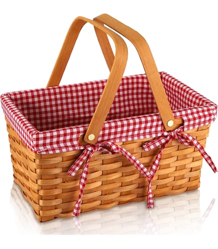 Panier De Pique-Nique En Osier Tressé à La Main Avec Couvercle Et Doublure Amovible