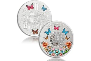 YRCKUDZKG Colorful Sunflower 18 Months Sobriety Coin, Butterfly AA Coin - Courage to Change AA Chips and Medallion - Silver Recovery Chip with Token Capsule - Alcohol Free Sobriety Gifts for Women Men