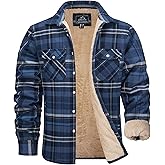 MAGCOMSEN Men's Flannel Shirt Fleece Lined Heavyweight Flannel Jacket Cotton Button Up Plaid Shirt Warm Winter Coat