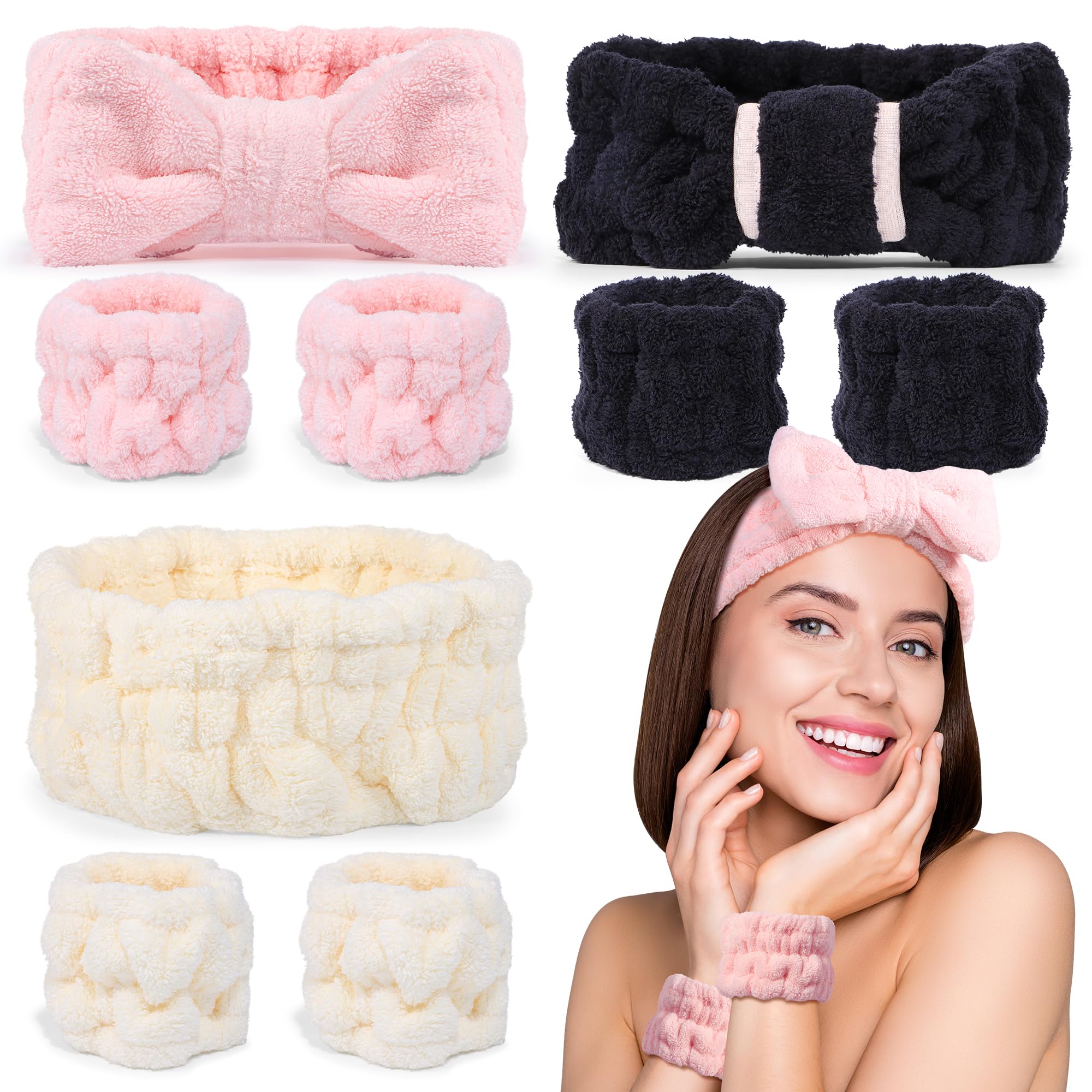Photo 1 of DiyJibb 9 Pieces Skincare Headband for Washing Face,Spa Headband and Wristband Set for Women,Women Teen Girls Facial Hairbands for Washing Face, Makeup, Sports, Yoga